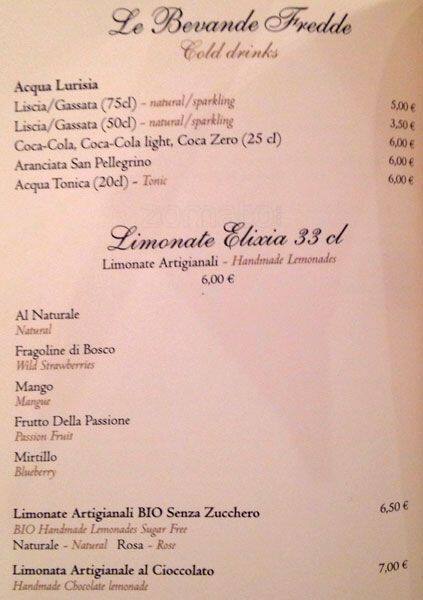 Menu di Ladurée Roma 