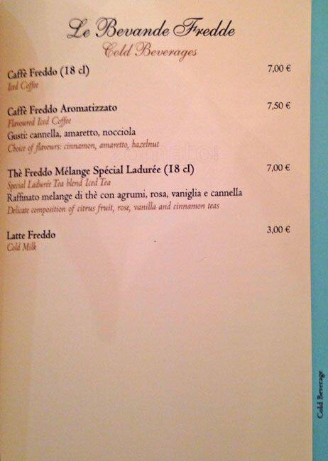 Menu di Ladurée Roma 