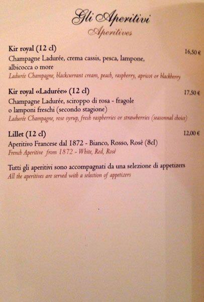 Menu di Ladurée Roma 