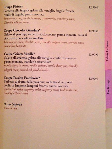 Menu di Ladurée Roma 