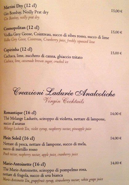 Menu di Ladurée Roma 