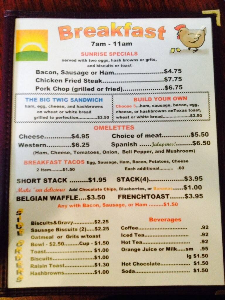 Twig's Grille Menu, Menu for Twig's Grille, Bandera, Bandera