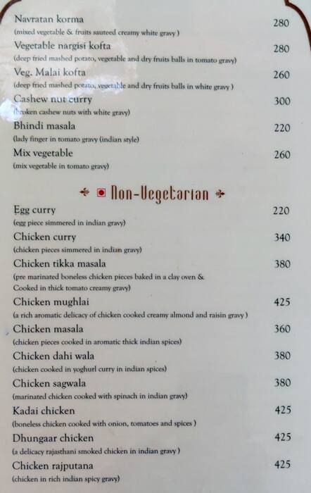Hotel Thamla Haveli (Budget Hotel in Udaipur) menu