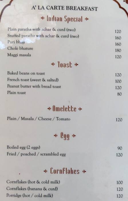 Hotel Thamla Haveli (Budget Hotel in Udaipur) menu