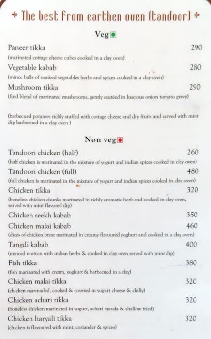 Hotel Thamla Haveli (Budget Hotel in Udaipur) menu