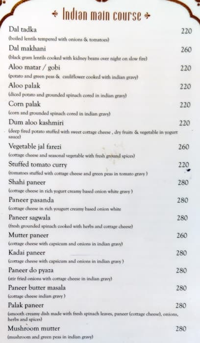 Hotel Thamla Haveli (Budget Hotel in Udaipur) menu