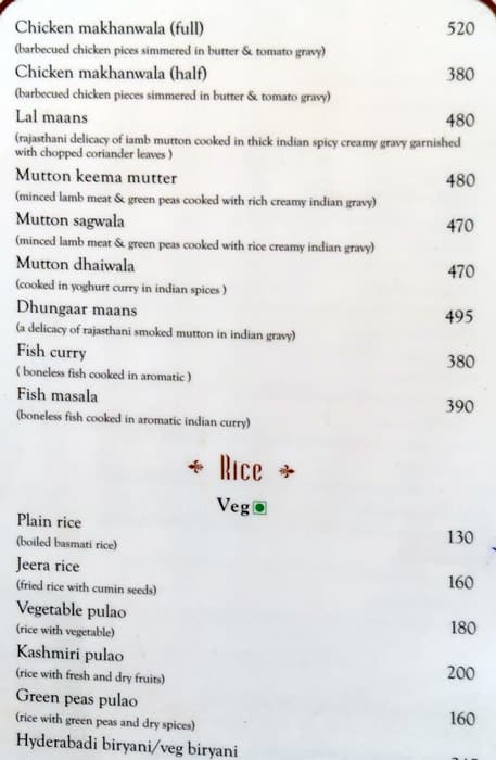 Hotel Thamla Haveli (Budget Hotel in Udaipur) menu