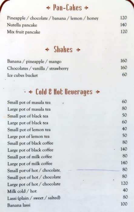 Hotel Thamla Haveli (Budget Hotel in Udaipur) menu