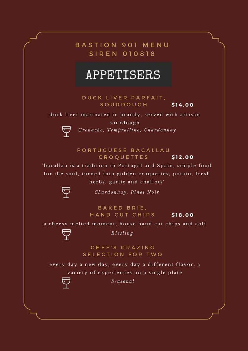 Menu at Bastion 901 pub & bar, Applecross