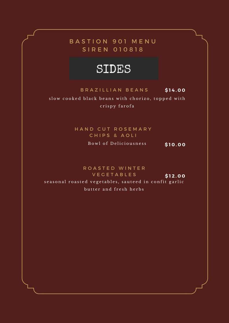 Menu at Bastion 901 pub & bar, Applecross