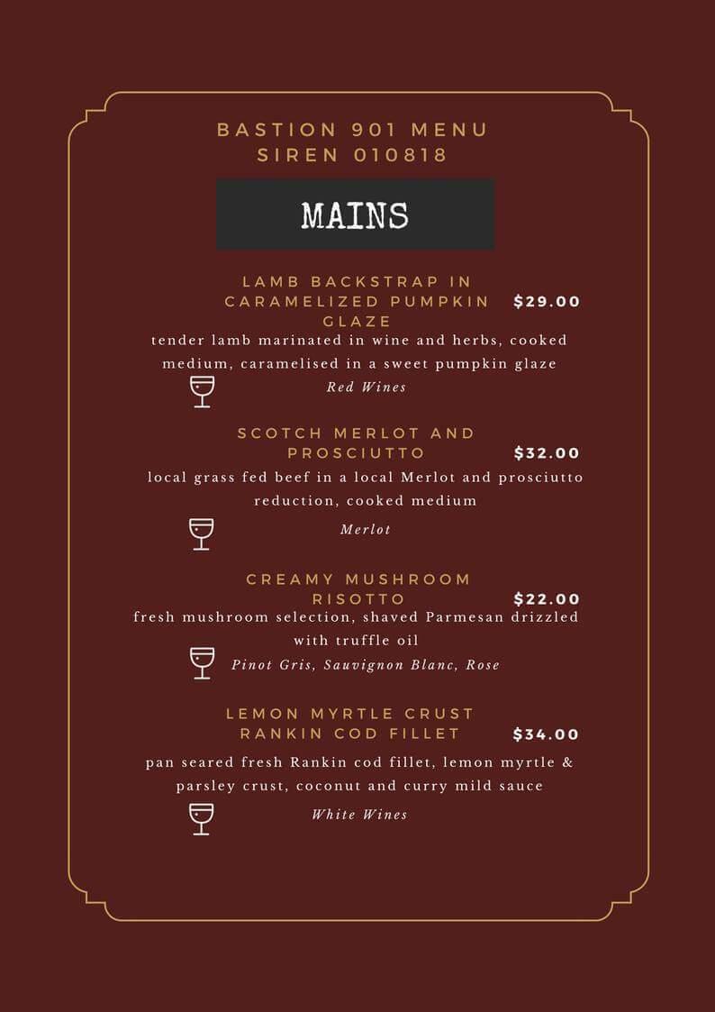 Menu at Bastion 901 pub & bar, Applecross