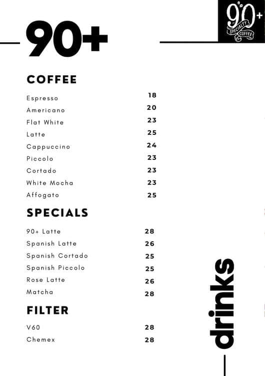 Menu of 90+Specialty Cafe, Baniyas, Abu Dhabi