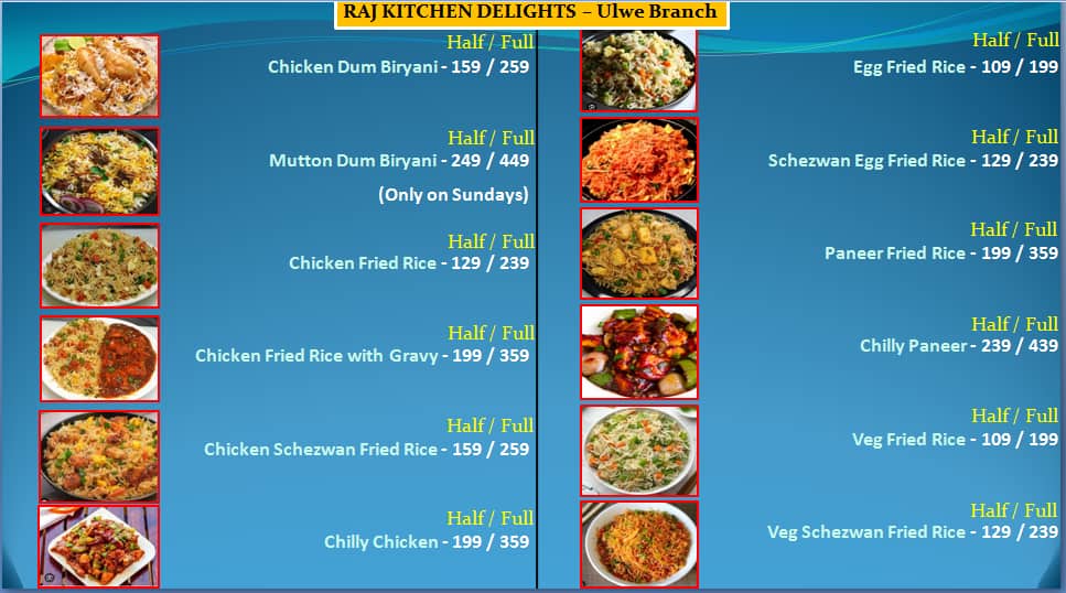 Menu of Raj Kitchen Delights, Ulwe, Navi Mumbai