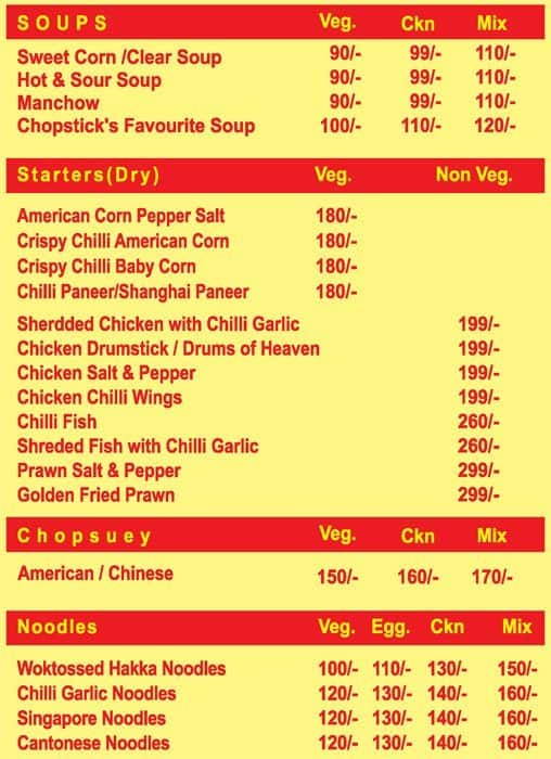 Chopstick Menu, Menu for Chopstick, Garia, Kolkata Zomato