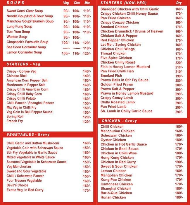 Chopstick Menu, Menu for Chopstick, Garia, Kolkata Zomato