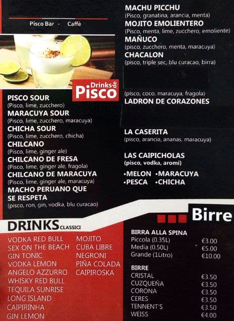 Menu di WASKA Pisco Bar 