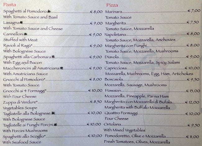 Menu di La Fiorfiore 