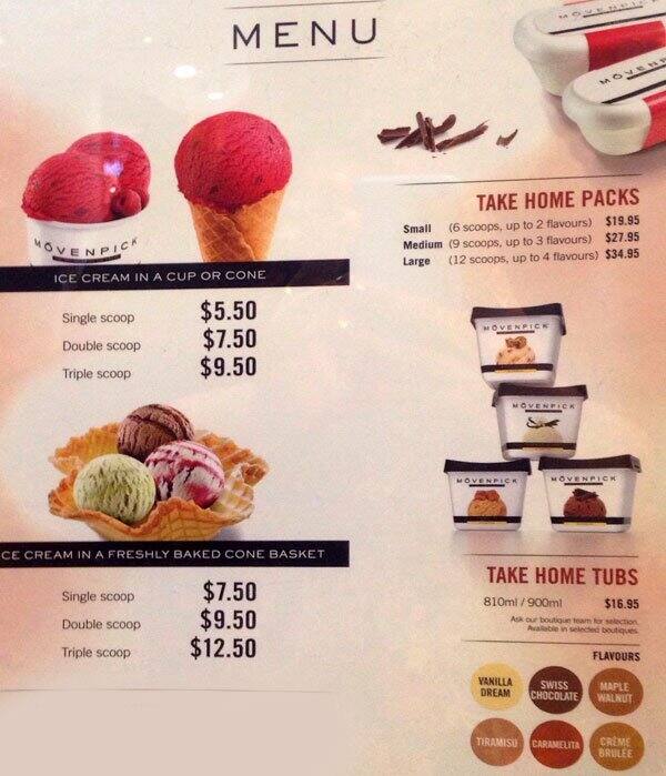 Mövenpick Ice Cream Menu, Menu for Mövenpick Ice Cream, Elizabeth Street, CBD, Melbourne