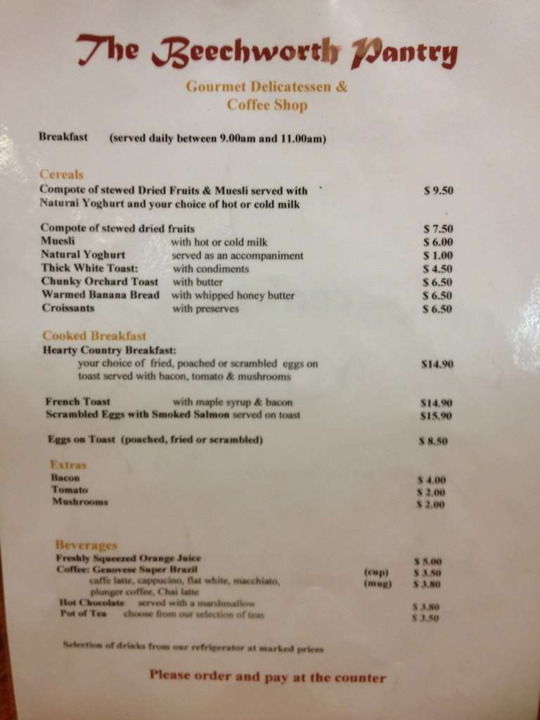 Beechworth Pantry Menu, Menu for Beechworth Pantry, Beechworth