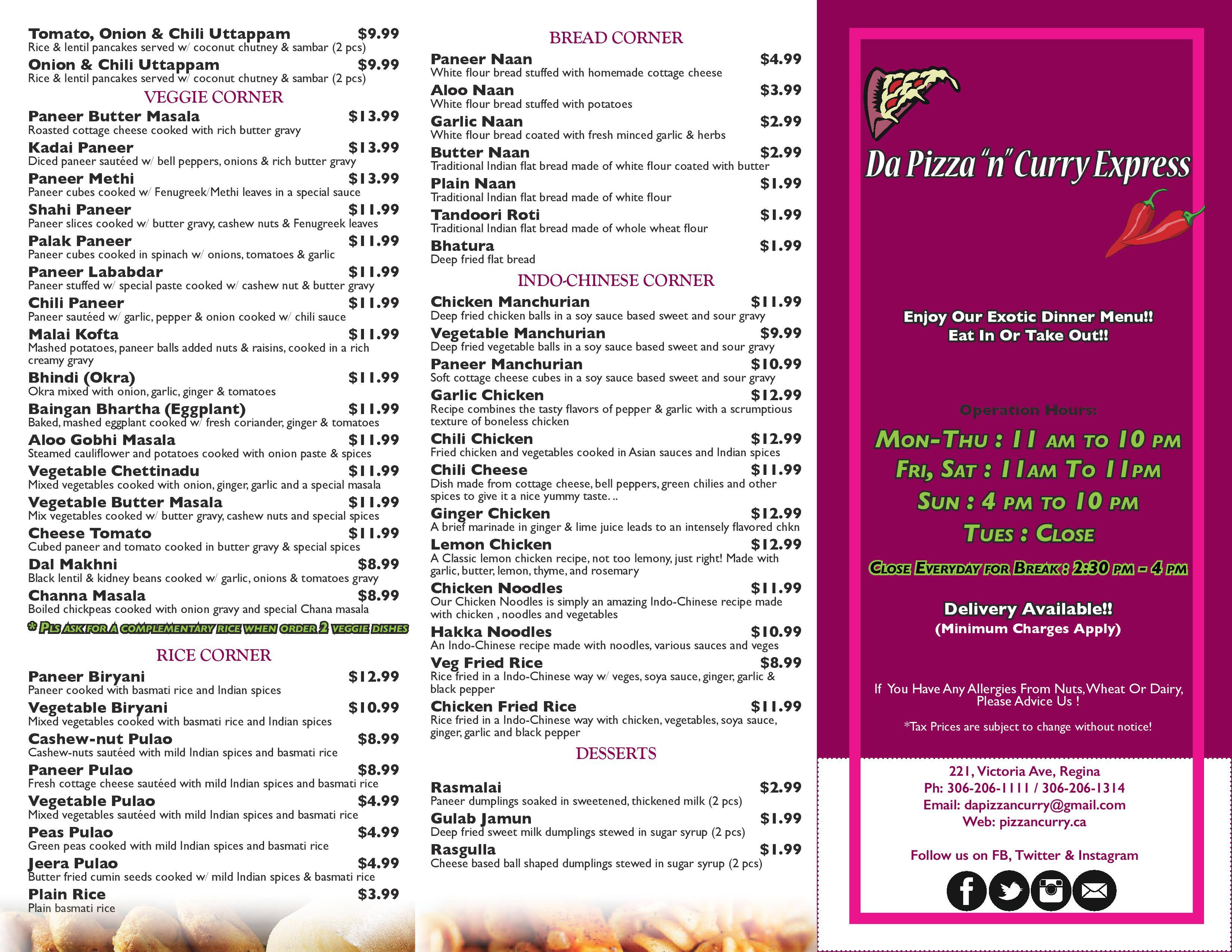 Da Pizza "n" Curry Express menu Urbanspoon/Zomato