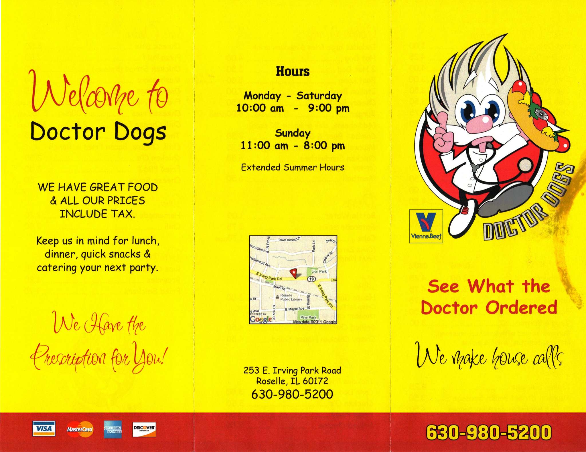 Menu at Doctor Dogs restaurant, Roselle, 253 Irving Park Rd