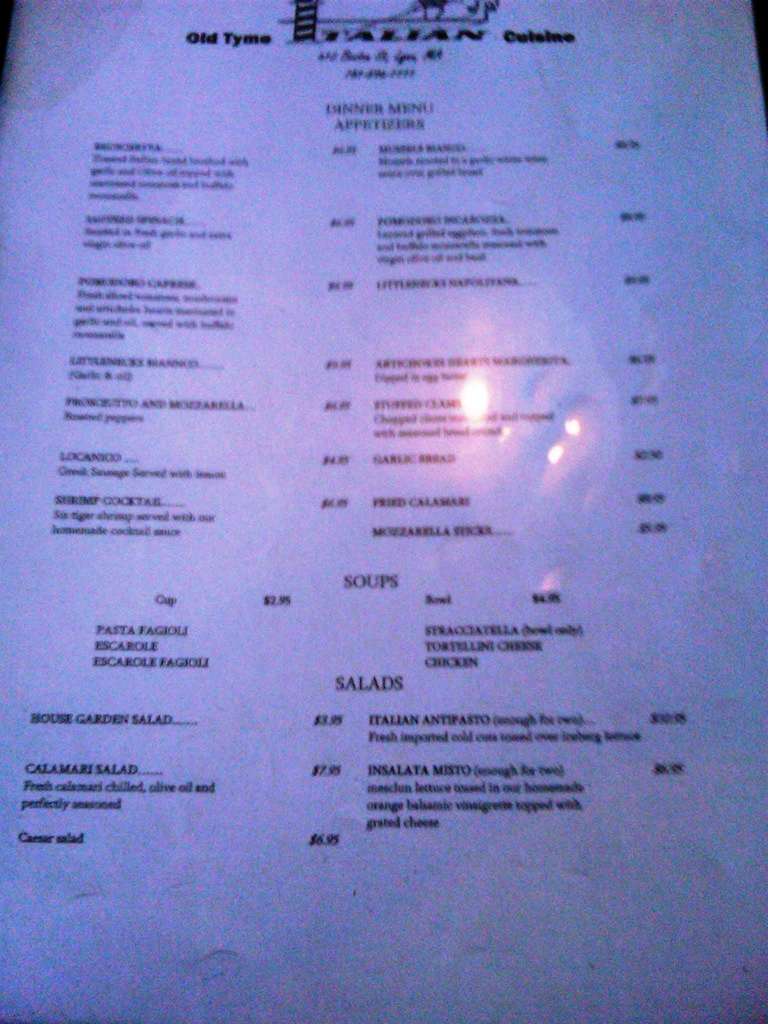 old tyme restaurant lynn ma menu