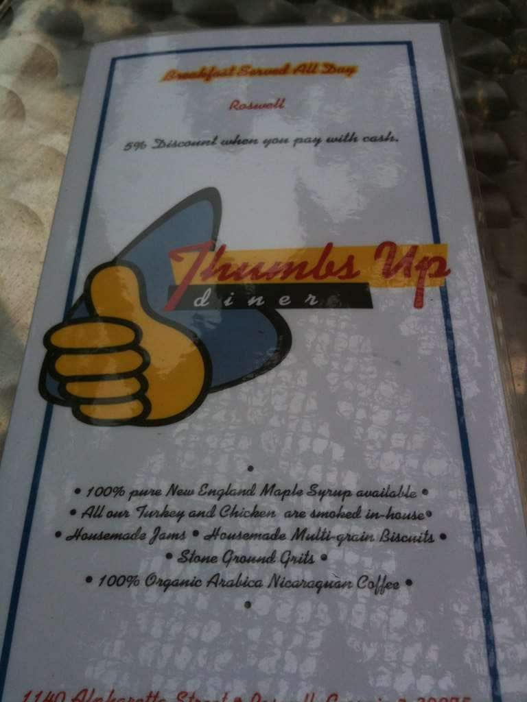 thumbs up diner menu