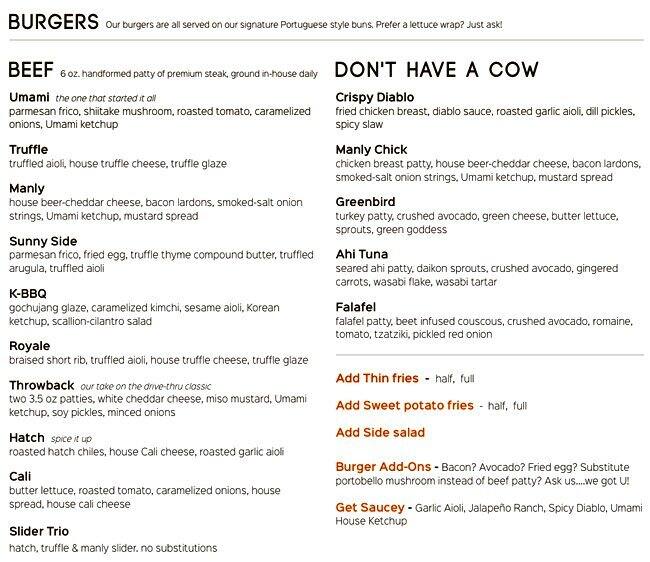 Umami Burger Menu Menu For Umami Burger Irvine Orange County