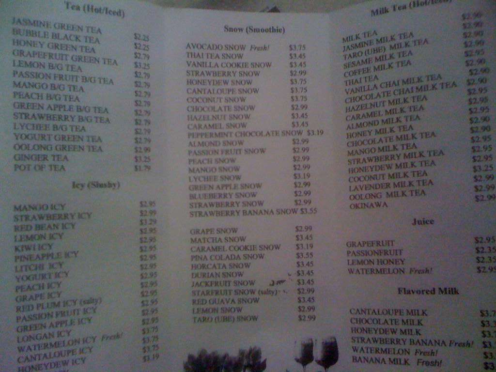 Menu at Noodle Cafe, Sparks