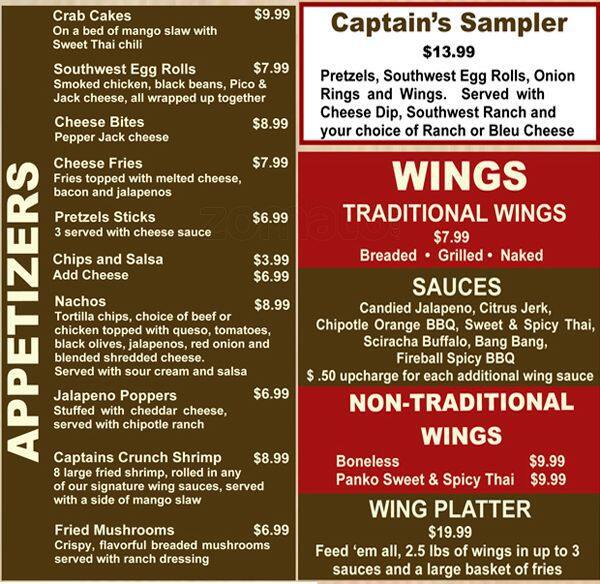 Captains Sports Lounge Menü, Captains Sports Lounge, Lake Lotawana