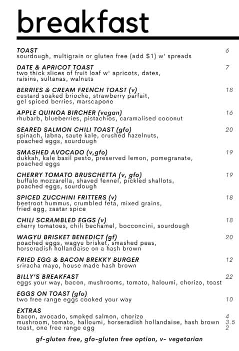 Billy S Kitchen Menu Menu For Billy S Kitchen Wantirna Melbourne
