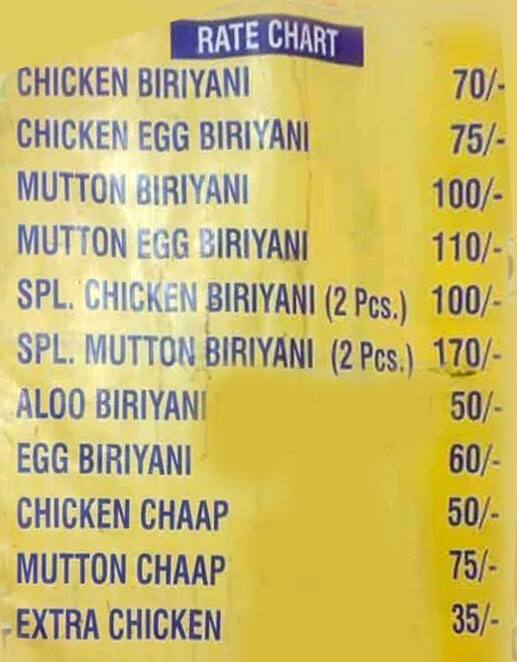 Menu of Dum Wali Biryani, Kestopur, Kolkata