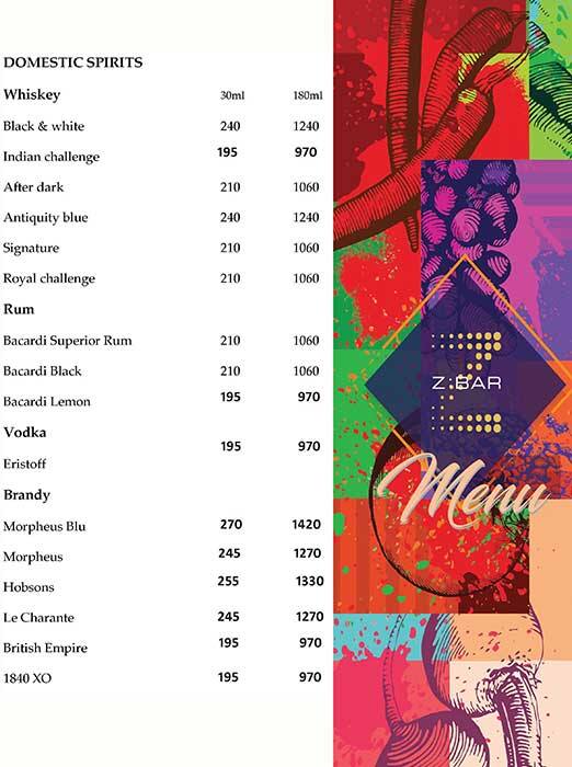 Zone by The Park Hotel, Chennai menu