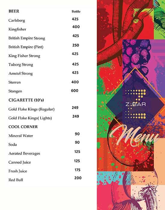 Zone by The Park Hotel, Chennai menu