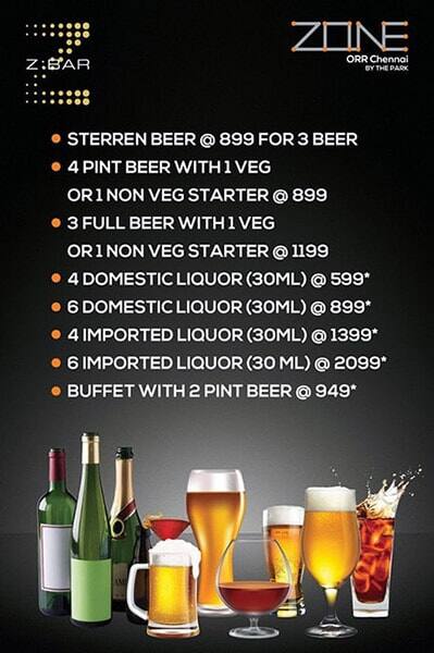 Zone by The Park Hotel, Chennai menu
