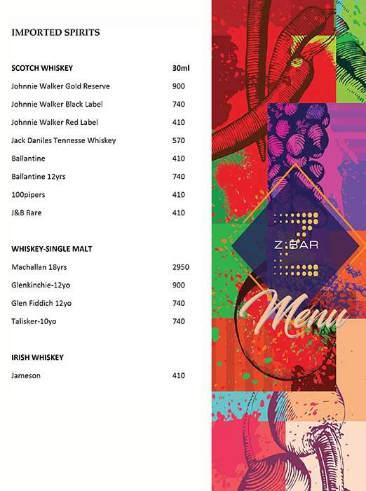 Zone by The Park Hotel, Chennai menu