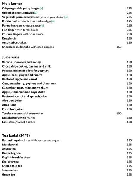 Zone by The Park Hotel, Chennai menu