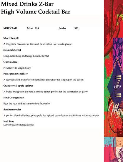 Zone by The Park Hotel, Chennai menu