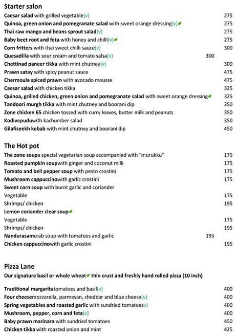 Zone by The Park Hotel, Chennai menu