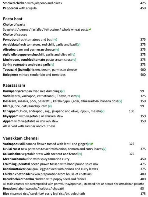 Zone by The Park Hotel, Chennai menu