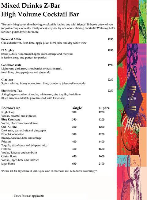 Zone by The Park Hotel, Chennai menu