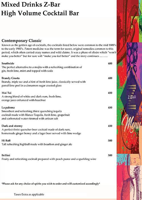 Zone by The Park Hotel, Chennai menu