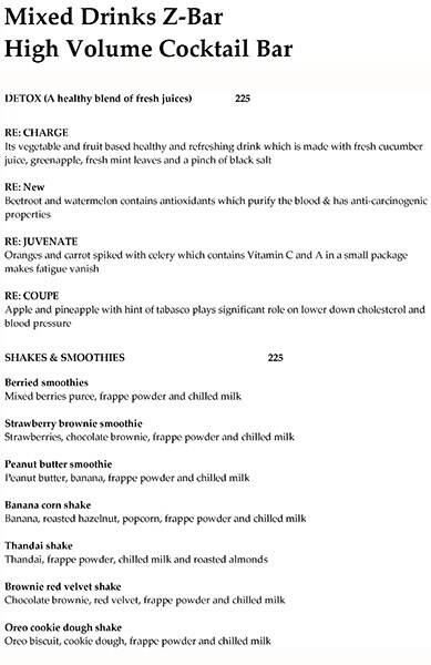 Zone by The Park Hotel, Chennai menu