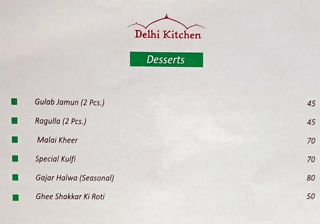 Delhi Kitchen menu