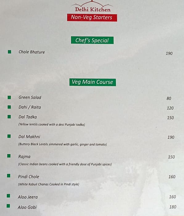 Delhi Kitchen menu