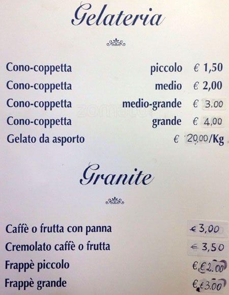 Menu di Tiramisù 