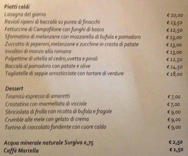 Marchetti Speisekarte