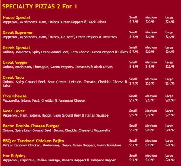 Great Pizza Menu, Menu for Great Pizza, Abbotsford, Abbotsford
