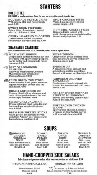 LongHorn Steakhouse Menu Menu For LongHorn Steakhouse Des Plaines 