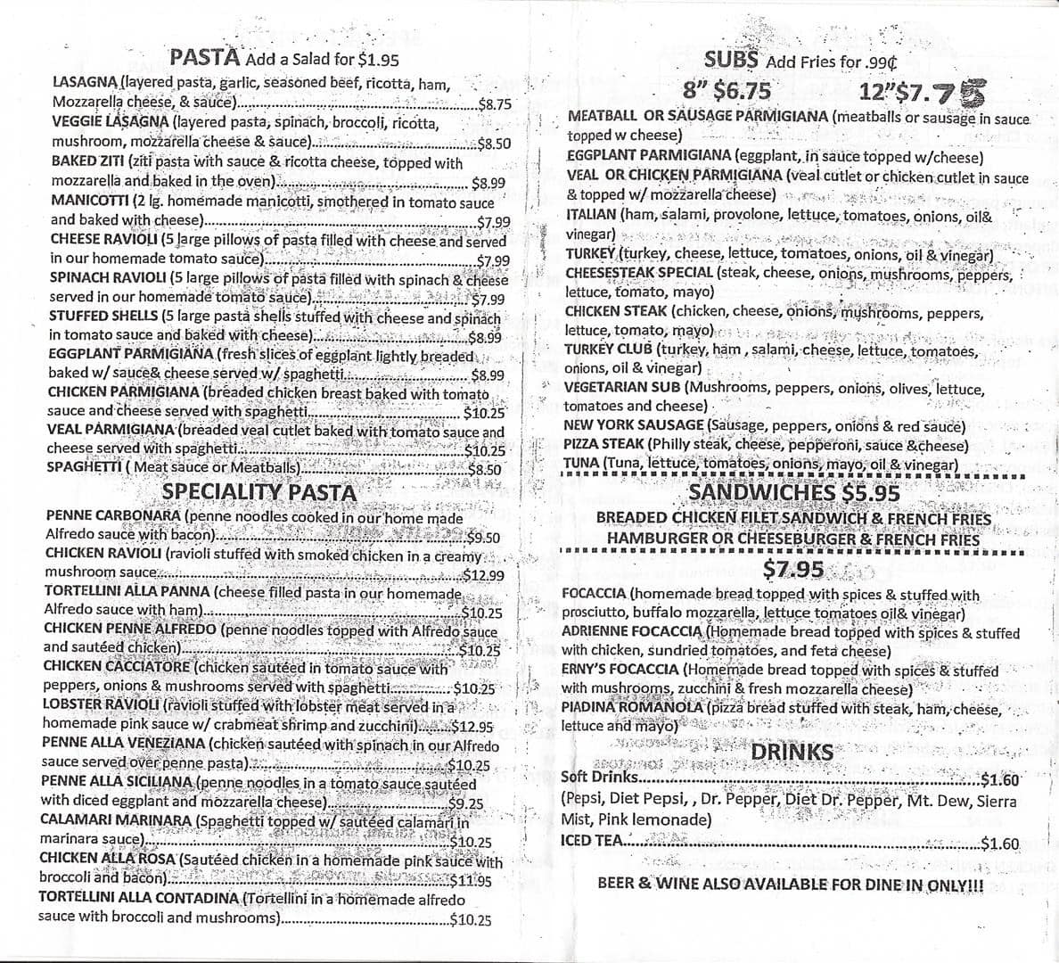 Menu at Blue Naples pizzeria, Kernersville